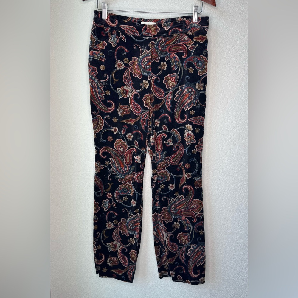 Neiman‎ Marcus Paisley Velvet Pants Cotton Blend Size 6 Boho Luxe Vintage